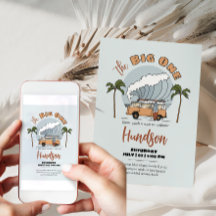 The Big One Surf Up Birthday Invitation Kaart