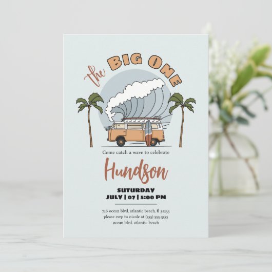 The Big One Surf Up Birthday Invitation Kaart (Staand voorkant)