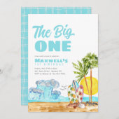 The Big One Surf Waves Tropical Beach 1st Birthday Kaart (Voorkant / Achterkant)