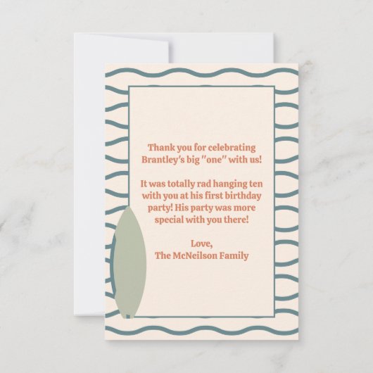 "The big ONE" Surfboard Ocean 1e verjaardagsfeestj Bedankkaart (Achterkant)