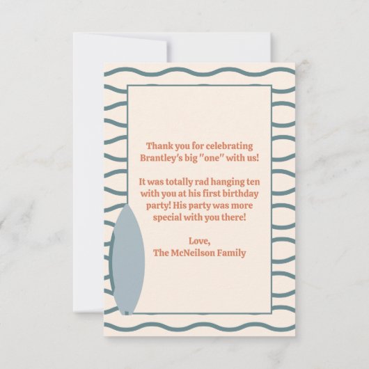 "The big ONE" Surfboard Ocean 1e verjaardagsfeestj Bedankkaart (Achterkant)