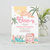 The Big One Surfing 1e verjaardagsfeestje Kaart (Staand voorkant)