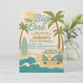 The Big One Surfing 1st Birthday Uitnodiging voor  (Staand voorkant)