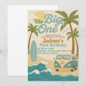 The Big One Surfing 1st Birthday Uitnodiging voor  (Voorkant / Achterkant)
