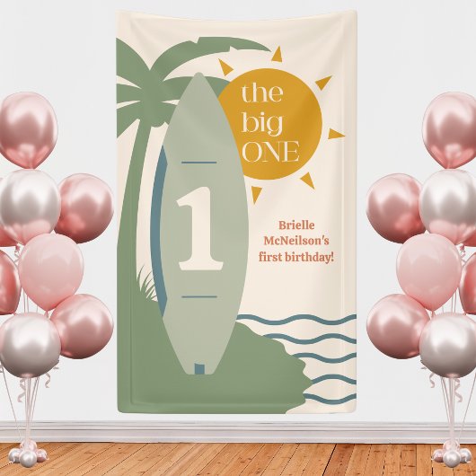 "The big ONE" Surfing Beach 1e verjaardagsfeestje Spandoek