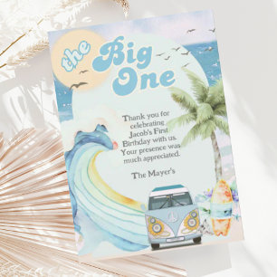 The Big One Surfing Retro Eerste Verjaardagsfeest Bedankkaart