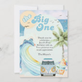The Big One Surfing Retro Eerste Verjaardagsfeest Bedankkaart (Voorkant)