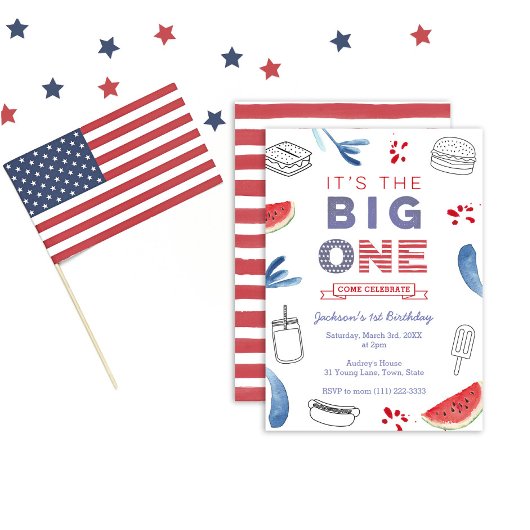The Big One USA Flag 1st Birthday Party, Unisex Kaart
