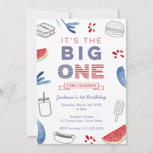 The Big One USA Flag 1st Birthday Party, Unisex Kaart (Voorkant)