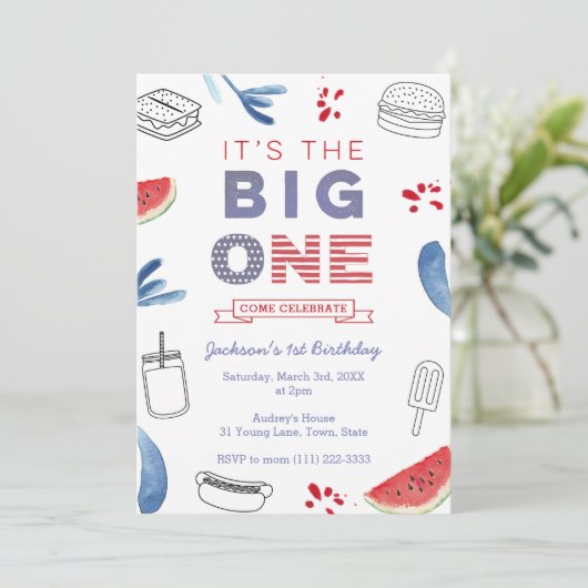The Big One USA Flag 1st Birthday Party, Unisex Kaart (Staand voorkant)