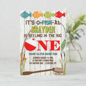 The Big One Vist thema Grey Boys First Birthday Kaart (Staand voorkant)