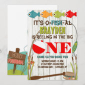 The Big One Vist thema Grey Boys First Birthday Kaart (Voorkant / Achterkant)