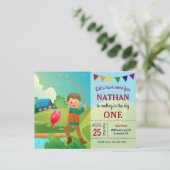 The Big One Vist Theme Boys 1st Birthday Party Uitnodiging Briefkaart (Staand voorkant)