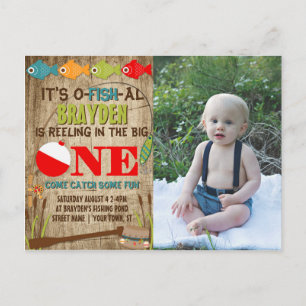 The Big One Vist Theme Boys 1st Birthday Uitnodiging Briefkaart