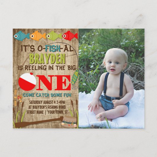 The Big One Vist Theme Boys 1st Birthday Uitnodiging Briefkaart (Voorkant)