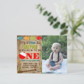 The Big One Vist Theme Boys 1st Birthday Uitnodiging Briefkaart (Staand voorkant)