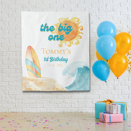 The Big One Waterverf Beach 1e verjaardag achtergr Wandkleed