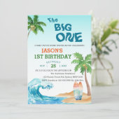 The Big One Waterverf Beach Surf 1e verjaardag Kaart (Staand voorkant)