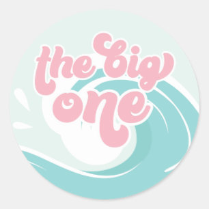The Big One Wave Roze Strand Verjaardag Ronde Sticker