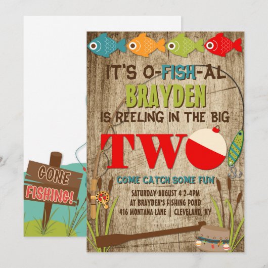 The Big Two Vist Theme Boys First Birthday Kaart (Voorkant / Achterkant)