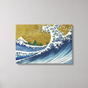The Big Wave (Blue and Gold Japans Kunst, Hokusai) Canvas Afdruk