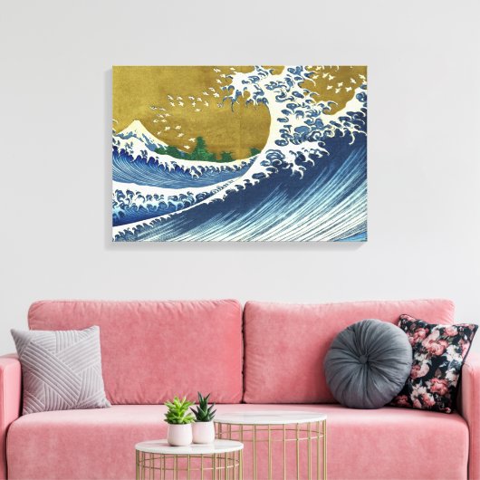 The Big Wave (Blue and Gold Japans Kunst, Hokusai) Canvas Afdruk (Insitu (Woonkamer))