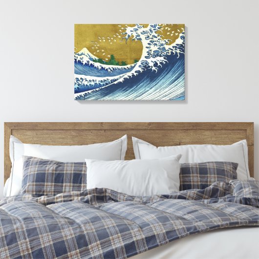 The Big Wave (Blue and Gold Japans Kunst, Hokusai) Canvas Afdruk (Insitu (Slaapkamer))
