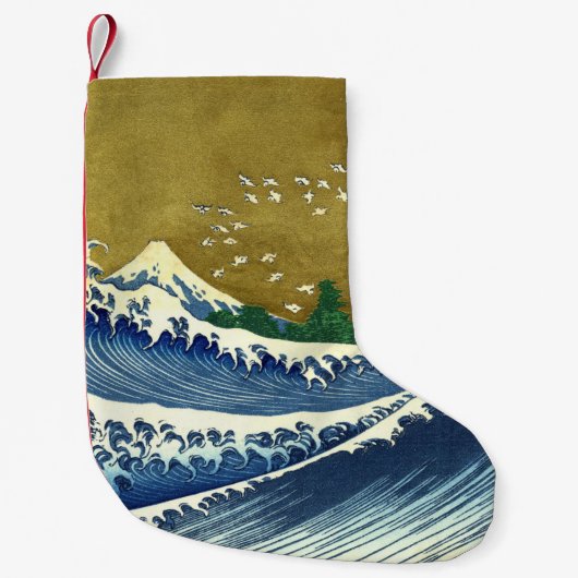 The Big Wave (Blue and Gold Japans Kunst, Hokusai) Kleine Kerstsok (Voorkant)