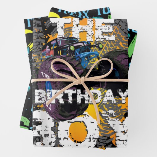 The Birthday Boy Monster Truck Matching Family Inpakpapier Vel (In situ)