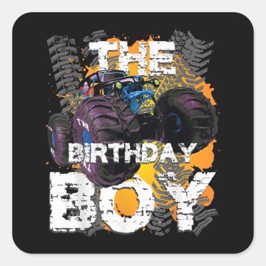 The Birthday Boy Monster Truck Matching Family Vierkante Sticker (Voorkant)