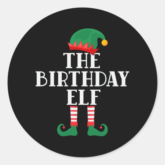 The Birthday Elf Funny Christmas Ronde Sticker (Voorkant)