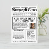  "The Birthday Times" Nieuwsuitnodiging Kaart (Staand voorkant)