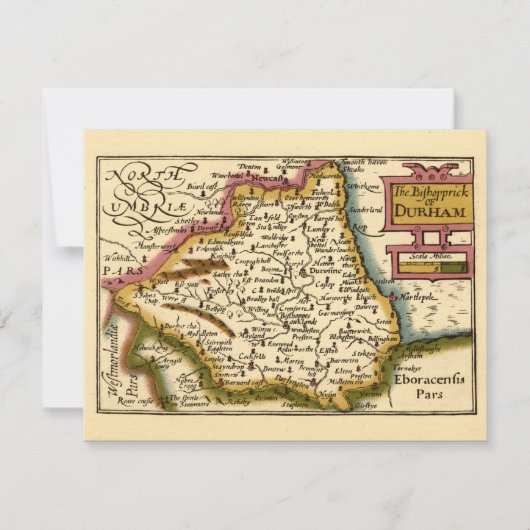 The Bishopprick of Durham County, Engeland Kaart b (Voorkant)