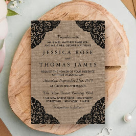 The Black Lace On Rustic Burlap Wedding Collection Kaart