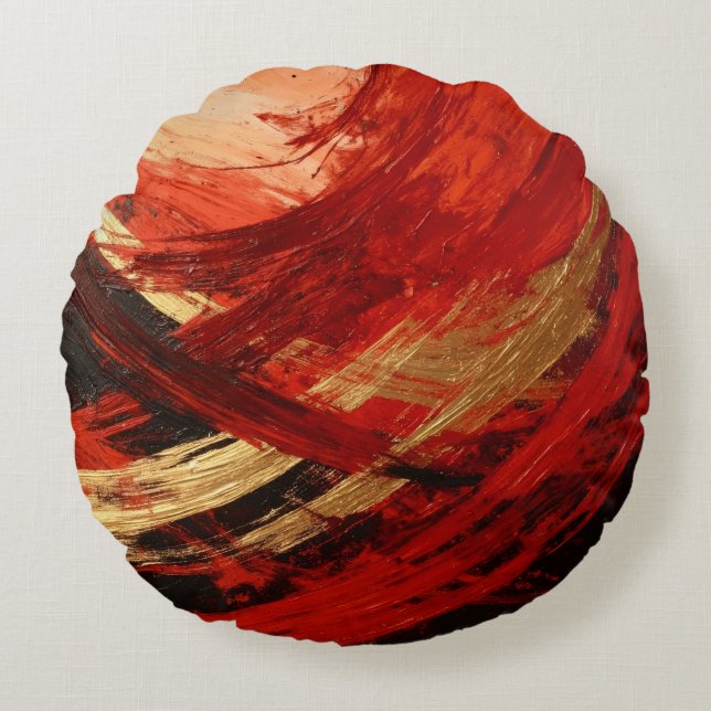 The Black & Red Sweep Rond Kussen (Voorkant)