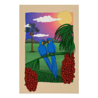 The Blue Macaw and the acuri coconut Perfect Poster