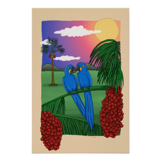 The Blue Macaw and the acuri coconut Perfect Poster (Voorkant)