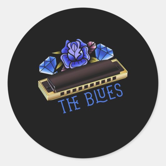 The Blues Harmonica Music Sound Acoustic Jazz Gift Ronde Sticker (Voorkant)