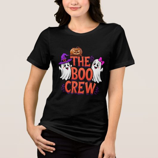 The Boo Crew Halloween Ghosts & Pumpkin Cartoon Tri-Blend Shirt (Voorkant)