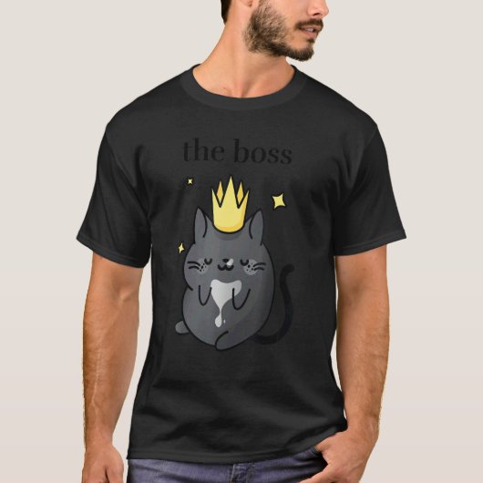 The Boss   Black Tuxedo Cat with Crown  Cozy Cat   T-shirt (Voorkant)