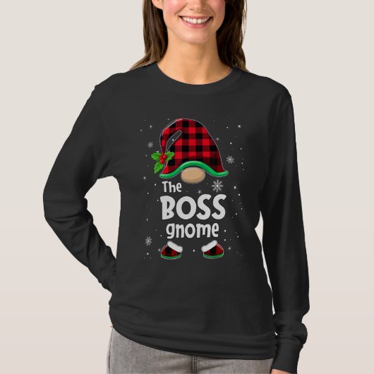 The Boss Gnome Buffalo Plaid Christmas Matching Fa T-shirt (Voorkant)