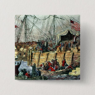 The Boston Tea Party, 16 december 1773 Vierkante Button 5,1 Cm