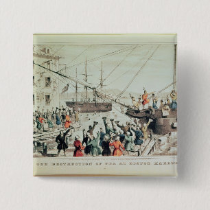 The Boston Tea Party, 1846 Vierkante Button 5,1 Cm