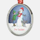 The boy makes a wonderful snowman metalen ornament (Links)