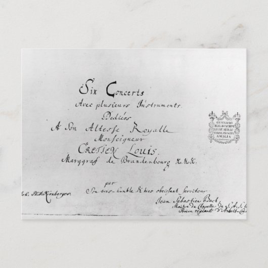 The Brandenburg Concertos, 1721 Briefkaart (Voorkant)