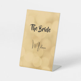 The Bride - editable text on gold Pedestal Sign Reclamebord Met Voetstuk