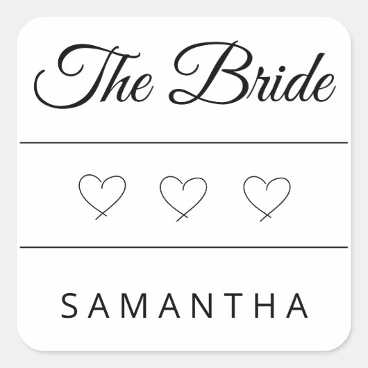 The Bride Personalized Wedding Design Vierkante Sticker (Voorkant)