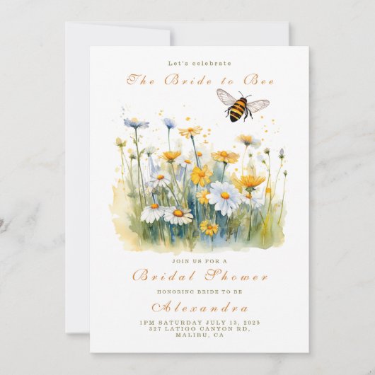 The Bride to Bee Daisy waterverf Shower Kaart (Voorkant)