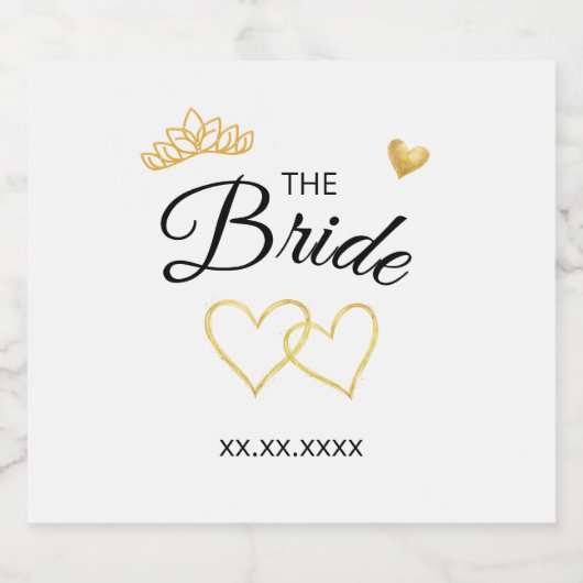 The Bride Wedding Date Elegant Design Sparkling Wijnetiket (Enkel label)