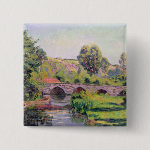 The Bridge at Boigneville, c.1894 Vierkante Button 5,1 Cm
